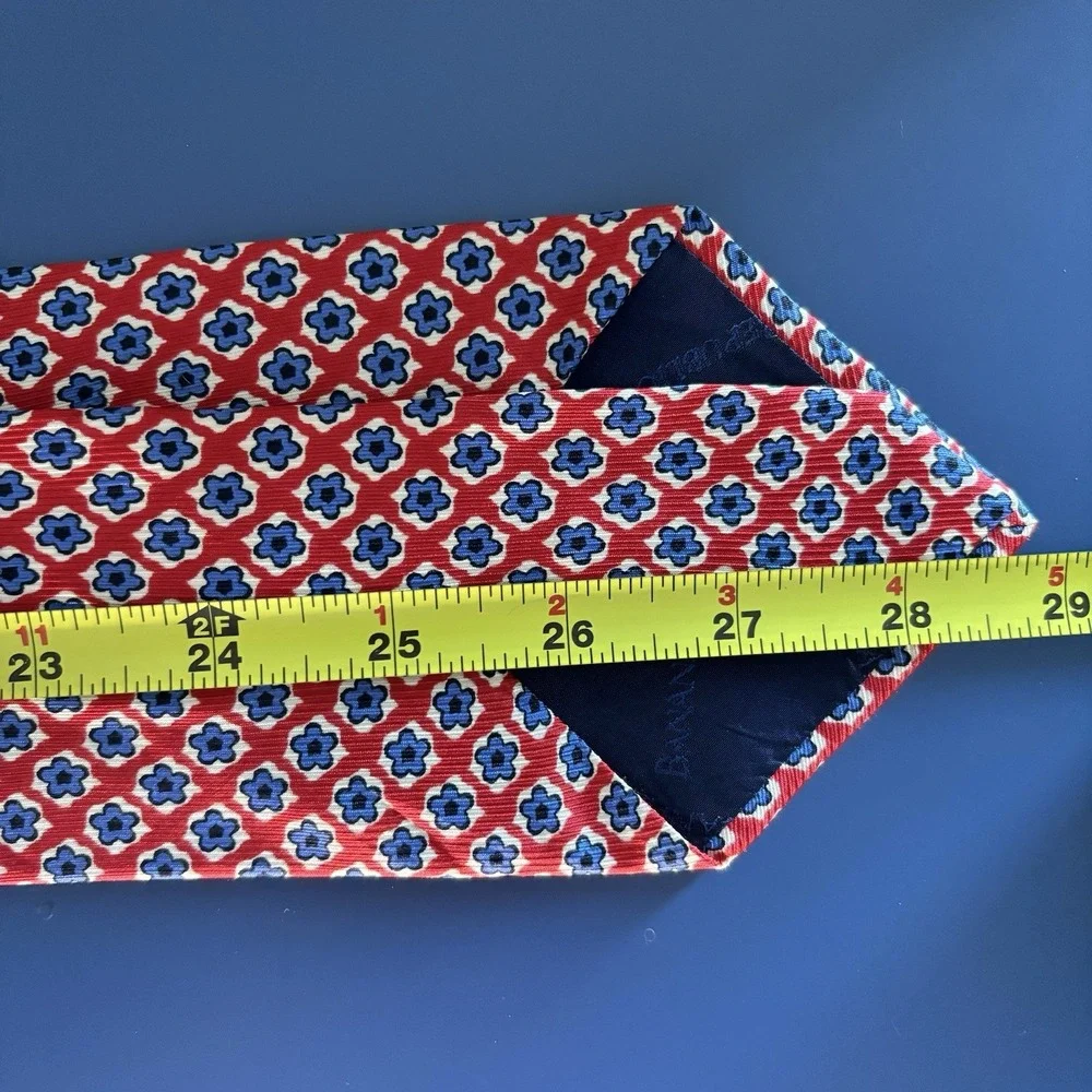 Banana Republic Italy 100% Silk Necktie Red Blue Floral Geometric Classic Office